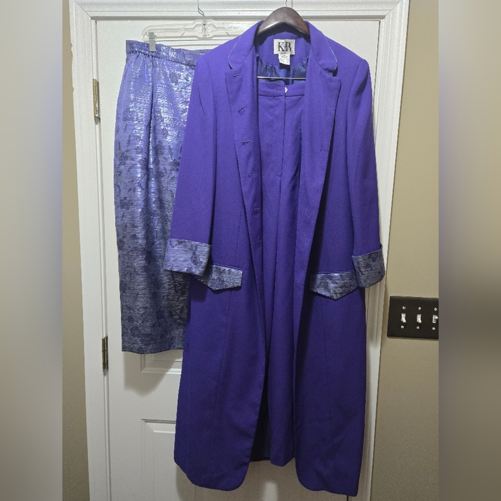 KB 3-Piece Women's Purple Coat, Pant and Skirt Set